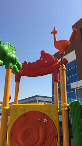 Uzbekistan Wooden climbing frame with slide and swings